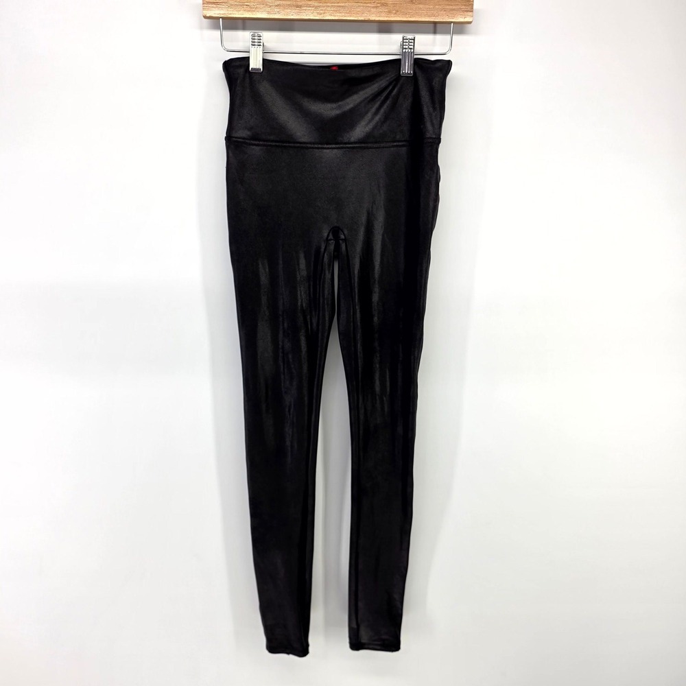 Spanx Faux Leather Leggings Womens S Black High Waisted Shine Shapewear Moto